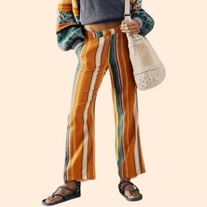 Free People La Paz Orange Striped Crop Pants Size 6